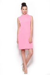 Elegancka Sukienka z Niskim Golfem - Różowy. Czerwone sukienki Figl, l, bez wzorów, z materiału, eleganckie, bez kołnierzyka, bez ramiączek. Za 239.00 zł.