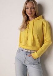 Żółta Bluza z Dodatkiem Bawełny z Kapturem Wykończona Ściągaczami Evista. Żółte bluzy z kapturem Born2be, l, bez wzorów, z bawełny, z kapturem. Za 49.99 zł.