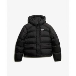 Damska kurtka puchowa Superdry 5 Baffle. Czarne kurtki Superdry, l, bez wzorów, z puchu, eleganckie, z kapturem. Za 489.50 zł.