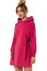 Sukienka bawełniana trapezowa jak bluza z kapturem fuksja. Czerwone bluzy Sukienki.shop, na co dzień, xl, bez wzorów, z bawełny, bez kołnierzyka, bez ramiączek, trapezowe. Za 309.00 zł.