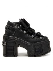 NEW ROCK Botki M-TM106-C2 Czarny. Czarne botki NEW ROCK, bez wzorów, ze skóry, rockowe, bez obcasa, na słupku, bez zapięcia. Za 1,129.00 zł.