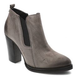 Botki damskie Carinii, skórzane i na obcasie, szare, B3340_G65-000-PSK-B77. Szare botki Carinii, bez wzorów, ze skóry, eleganckie, bez obcasa, na obcasie, bez zapięcia. Za 259.00 zł.