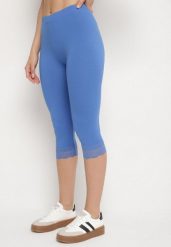 Niebieskie Legginsy Bawełniane z Elastyczną Gumką i Koronką na Nogawkach Efrine. Niebieskie legginsy Born2be, bez wzorów, z bawełny, klasyczne. W wyprzedaży za 25.49 zł.