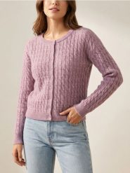 Kardigan z dekoracyjnym splotem - różowy. Czerwone swetry Sinsay, l, bez wzorów, ze splotem, bez ramiączek. Za 49.99 zł.