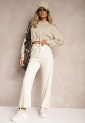Beżowe Spodnie o Szerokim Kroju High Waist z Gumką w Pasie Mefinia. Brązowe jeansy Renee, m, bez wzorów, z jeansu, eleganckie, z podwyższonym stanem. W wyprzedaży za 39.99 zł.