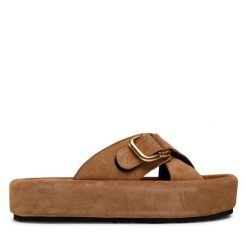 Klapki GINO ROSSI. Brązowe klapki Gino Rossi, bez wzorów, bez obcasa, bez zapięcia. Za 159.99 zł.