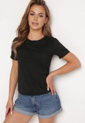 Czarny Gładki T-shirt z Krótkim Rękawem Elldora. Czarne t-shirty Born2be, l, bez wzorów, z bawełny, bez kołnierzyka, bez ramiączek. W wyprzedaży za 21.24 zł.
