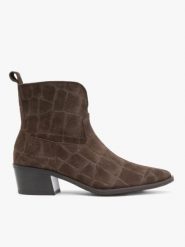 Brązowe botki print skóra krokodyla. Brązowe botki Ryłko, bez wzorów, ze skóry, eleganckie, bez obcasa, na obcasie, bez zapięcia. Za 549.99 zł.