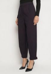 Fioletowe Spodnie Szerokie Garniturowe w Delikatne Prążki Baneira. Fioletowe jeansy Born2be, l, bez wzorów, z jeansu, z podwyższonym stanem. W wyprzedaży za 118.99 zł.