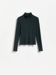 Bawełniany golf - morski. Zielone swetry Reserved, l, bez wzorów, z bawełny, bez ramiączek. Za 59.99 zł.