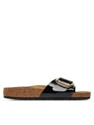 Birkenstock Klapki Madrid Big Buckle Bf 1027785 Czarny. Czarne klapki Birkenstock, bez wzorów, ze skóry, bez obcasa, bez zapięcia. Za 499.99 zł.