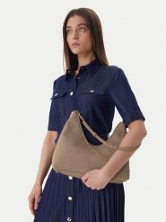 Calvin Klein Torebka Emblem Hw Pebble Shoulder Bag LV04F3495G Beżowy. Brązowe torebki klasyczne Calvin Klein, bez wzorów, ze skóry, bez dodatków. Za 344.99 zł.