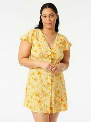 Rip Curl Sukienka "Summer Rain" w kolorze żółtym rozmiar: L. Żółte sukienki Rip Curl, l, bez wzorów, bez kołnierzyka, bez ramiączek, mini, rozkloszowane. Za 101.23 zł.