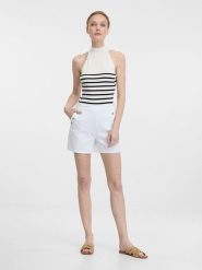 Orsay Top w kolorze kremowo-czarnym rozmiar: L. Brązowe topy Orsay, l, bez wzorów, bez kołnierzyka, bez ramiączek. Za 34.99 zł.