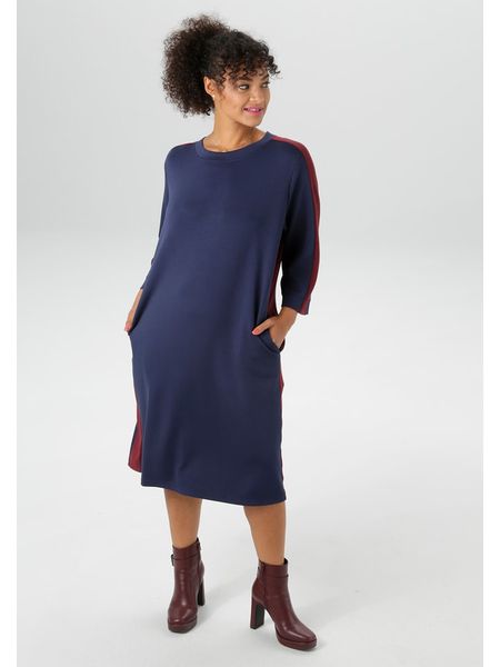 Aniston Sukienka w kolorze granatowym rozmiar: 50. Niebieskie sukienki Aniston, na co dzień, bez wzorów, bez kołnierzyka, bez ramiączek, midi, proste. Za 96.14 zł.