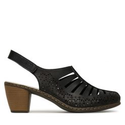 Sandały Rieker. Czarne sandały Rieker, bez wzorów, bez obcasa, na słupku, bez zapięcia. Za 299.99 zł.
