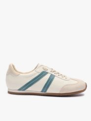 Kremowe półbuty sportowe z turkusowym paskiem. Brązowe półbuty wsuwane Ryłko, bez wzorów, ze skóry, klasyczne, z okrągłym noskiem, bez obcasa, na płaskiej podeszwie. Za 449.99 zł.