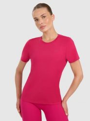 4F Koszulka treningowa regular szybkoschnąca damska - różowa M. Czerwone t-shirty sportowe 4f, m, bez wzorów, z elastanu, bez ramiączek, na fitness i siłownię. Za 79.99 zł.