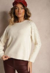 Jasnobeżowy Sweter z Bawełną i Cekinami Ceala. Brązowe swetry Renee, s, z aplikacjami, z bawełny, casualowe, bez ramiączek. W wyprzedaży za 95.99 zł.