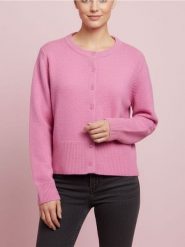 Kardigan z guzikami z domieszką wełny - różowy. Czerwone swetry Sinsay, l, bez wzorów, z wełny, bez ramiączek. Za 49.99 zł.