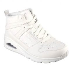 Buty do chodzenia damskie Skechers Uno-High Regards. Białe buty treningowe Skechers, bez wzorów, z materiału, za kostkę, bez zapięcia, trekkingowe. Za 409.99 zł.