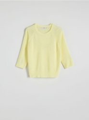 Gładki sweter - żółty. Żółte swetry Reserved, l, bez wzorów, z dzianiny, bez ramiączek. W wyprzedaży za 59.99 zł.