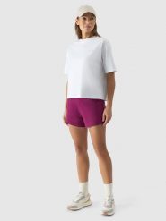 4F Spodenki dresowe damskie - fioletowe XL. Fioletowe szorty 4f, bez wzorów, z bawełny, sportowe. W wyprzedaży za 39.99 zł.