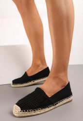 Czarne Wsuwane Espadryle na Płaskiej Podeszwie Ozdobione Plecionką z Juty Loracila. Czarne espadryle Born2be, bez wzorów, eleganckie, bez obcasa, na płaskiej podeszwie. W wyprzedaży za 72.24 zł.