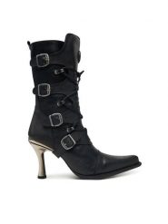 NEW ROCK Botki M-9373-S2 Czarny. Czarne botki NEW ROCK, bez wzorów, ze skóry, rockowe, bez obcasa, na szpilce, bez zapięcia. Za 1,249.00 zł.