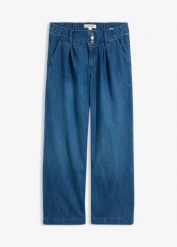 Jeansy wide leg, high waist z wygodną talią. Niebieskie jeansy bonprix, bez wzorów, z jeansu, z podwyższonym stanem. Za 117.99 zł.