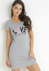 Szara Bawełniana Sukienka T-shirtowa z Napisem Avera. Szare sukienki Born2be, m, bez wzorów, z bawełny, bez kołnierzyka, bez ramiączek, mini. Za 89.99 zł.