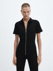 Mango Kombinezon Denimowy Iggy 57096004 Czarny Regular Fit. Czarne sukienki Mango, xxs, bez wzorów, z bawełny, bez kołnierzyka, bez ramiączek. Za 259.99 zł.