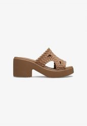 Klapki Dla Dorosłych Crocs Brooklyn Woven Heel Slide. Brązowe klapki Crocs, bez wzorów, z materiału, bez obcasa, bez zapięcia. Za 263.99 zł.