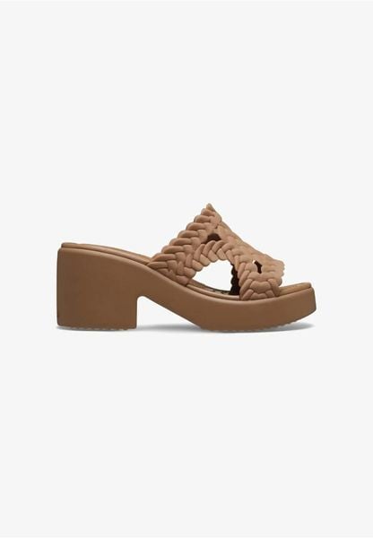 Klapki Dla Dorosłych Crocs Brooklyn Woven Heel Slide. Brązowe klapki Crocs, bez wzorów, z materiału, bez obcasa, bez zapięcia. Za 263.99 zł.