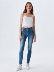 LTB Dżinsy "Amy" - Skinny fit - w kolorze niebieskim rozmiar: W29/L36. Niebieskie jeansy LTB, l, z aplikacjami, klasyczne, z podwyższonym stanem. Za 79.40 zł.