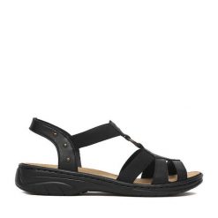 Sandały Rieker. Czarne sandały Rieker, bez wzorów, bez obcasa, na płaskiej podeszwie, bez zapięcia. Za 299.99 zł.