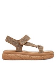 Guess Sandały FLJLD2 FAL03 Brązowy. Brązowe sandały Guess, z aplikacjami, z materiału, bez obcasa, na płaskiej podeszwie, bez zapięcia. Za 339.99 zł.