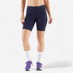 Legginsy do biegania krótkie damskie Kiprun Run 900 Light. Niebieskie legginsy KIPRUN, bez wzorów, z elastanu, sportowe, długie. Za 99.99 zł.