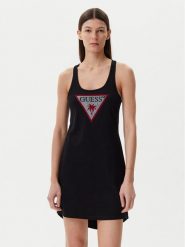 Guess Sukienka letnia E5GP01 I3Z14 Czarny Regular Fit. Czarne sukienki Guess, xl, z aplikacjami, z bawełny, bez kołnierzyka, bez ramiączek. Za 129.99 zł.