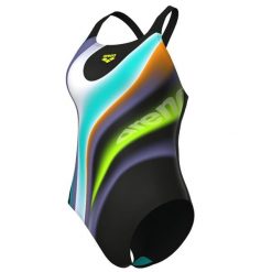 Damski kostium kąpielowy 1-częściowy Arena Water Fluids. Czarne stroje jednoczęściowe Arena, bez wzorów, sportowe. Za 219.99 zł.