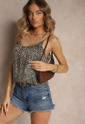 Beżowy Trapezowy Top na Ramiączkach z Bawełny Lunalena. Brązowe topy Renee, l, bez wzorów, z bawełny, bez kołnierzyka, bez ramiączek. W wyprzedaży za 27.99 zł.