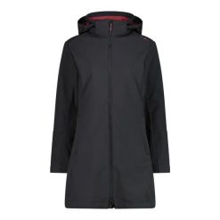 Kurtka parka z kapturem, zapinana na zamek dla kobiet CMP. Czarne kurtki przejściowe sportowe CMP, bez wzorów, z softshellu, sportowe, z kapturem. Za 499.55 zł.