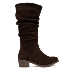 Kozaki Rieker. Brązowe kozaki Rieker, bez wzorów, bez obcasa, na słupku, bez zapięcia. Za 479.99 zł.