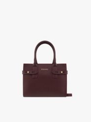 Bordowa torebka kuferek ze skóry licowej. Czerwone torebki klasyczne Brawo sp. z o.o., bez wzorów, ze skóry, eleganckie, bez dodatków. Za 399.99 zł.