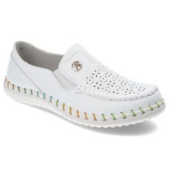 Białe Półbuty Artiker Modne Wsuwane Obuwie Damskie. Białe półbuty wsuwane Artiker, w ażurowe wzory, ze skóry, eleganckie, bez obcasa. Za 179.00 zł.