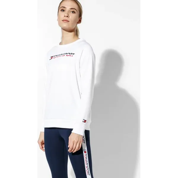 Tommy Sport Bluza Logo Crew Neck , biały, rozmiar XS. Białe bluzy bez kaptura Tommy Hilfiger, s, bez wzorów, z elastanu, bez kaptura, do biegania. W wyprzedaży za 239.99 zł.