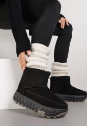 Czarne Śniegowce na Grubej Tłoczonej Podeszwie Apenella. Czarne śniegowce Born2be, bez wzorów, bez zapięcia. Za 99.99 zł.
