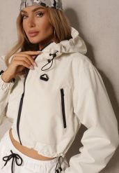 Biała Kurtka w Stylu Oversize z Kapturem i Kieszeniami Lorlio. Białe kurtki Renee, l, bez wzorów, eleganckie, z kapturem. Za 159.99 zł.