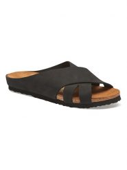 Comfortfusse Skórzane klapki w kolorze czarnym rozmiar: 36. Czarne klapki Comfortfüße, bez wzorów, z nubiku, klasyczne, z otwartym noskiem, bez obcasa, bez zapięcia. Za 217.02 zł.