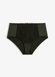 Figi maxi panty z koronką w kwiaty. Zielone figi bonprix, bez wzorów, z koronki. Za 14.99 zł.